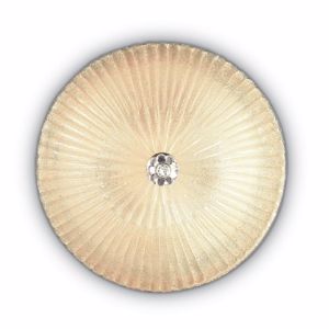 Picture of Plafoniera moderna 40cm rotonda vetro granigliato ambra metallo ottone