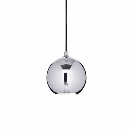 Picture of Ideal lux mr jack sp1 small chrome pendant light of sphere shape above island kitchen