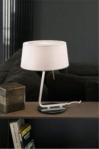 Faro hotel chrome table lamp with white shade