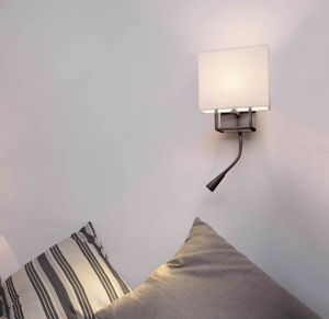 Brown bedside led wall lamp with beige shade