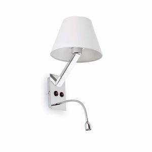 Faro moma bedside led wall lamp in chrome metal with white shade
