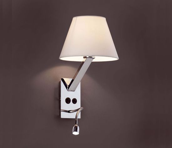 Picture of Faro moma bedside led wall lamp in chrome metal with white shade
