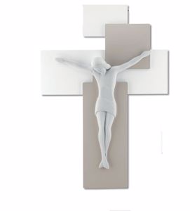 Picture of Crocifisso 30x42 moderno da parete legno nocciola cristo bianco
