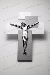 Modern wall cross 60x40 chromed christ on grey and white mdf wood
