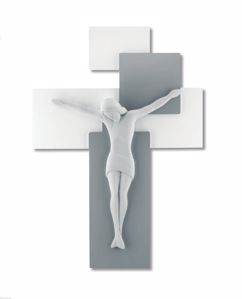 Picture of Crocifisso da parete 60x40 moderno legno grigio cristo resina bianco