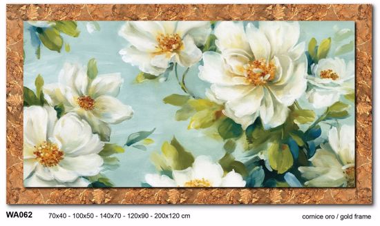 Picture of Wall artwork white flowers canvas print with gold frame 70x40