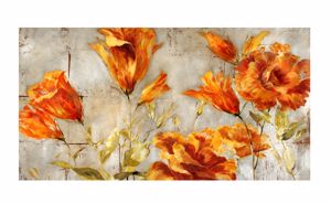 Picture of Wall artwork orange flowers canvas print 140x70