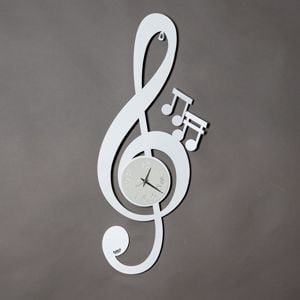 Picture of Arti e mestieri chiave musicale orologio da muro moderno bianco metallo inciso