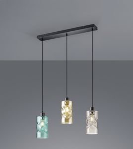Picture of Lampadario per cucina moderna barra nera tre luci vetri colorati