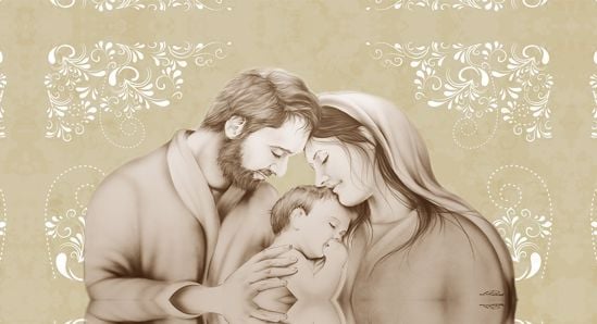 Picture of Art above bed 100x50 holy family faux leather with decor