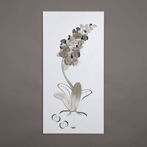 Picture of Quadro verticale moderno metallo orchidea sabbia bianco