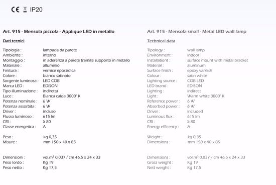 Led wall light 6w white metal biemission isyluce 915