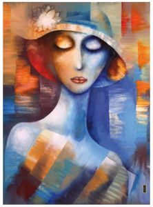 Picture of Quadro moderno figurativo astratto donna con cappello 100x150cm