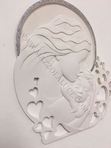 Picture of Quadretto capezzale 31x29 bianco cuore maternita profilo glitterato