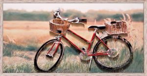 Picture of Quadro dipinto a mano su tela la bicicletta artistico 125x65 cornice in legno