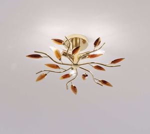 Picture of Plafoniera metallo per ingresso oro lucido cristalli ambra affralux