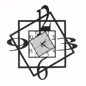Modern wall clock with design metal black white marble effect
