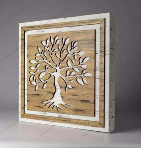Picture of Quadro albero della vita 60x60 base tessuto sagoma legno tek