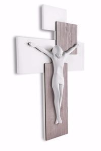 Picture of Crocifisso da parete 27x19 moderno croce rovere cristo bianco