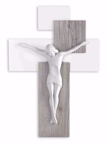 Picture of Crocifisso da parete 42x30 croce rovere moderno cristo gesso bianco