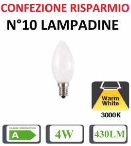 Picture of Confezione risparmio n10 lampadine e14 led 4w 3000k 430lm oliva bianca promozione