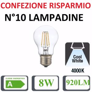 Picture of Confezione risparmio n10 lampadine led e27 8w 4000k 920lm goccia trasparente