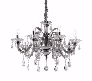 Picture of Grande lampadario classico 8 bracci cristallo trasparente e pendenti
