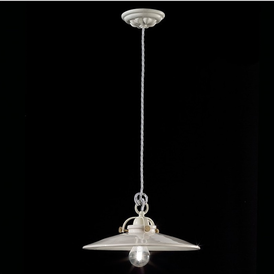 Picture of Ferroluce vintage pendant light ø31 white polished ceramic diffuser metal elements and twisted fabric cable
