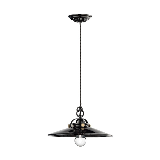 Picture of Ferroluce vintage pendant light ø42 black ceramic and twisted fabric cable for kitchen 