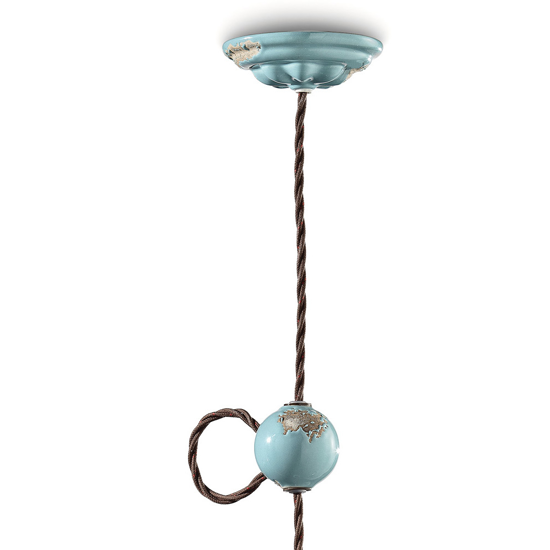 Picture of Ferroluce single vintage pendant light for kitchen in handmade ceramic and twisted fabric cable