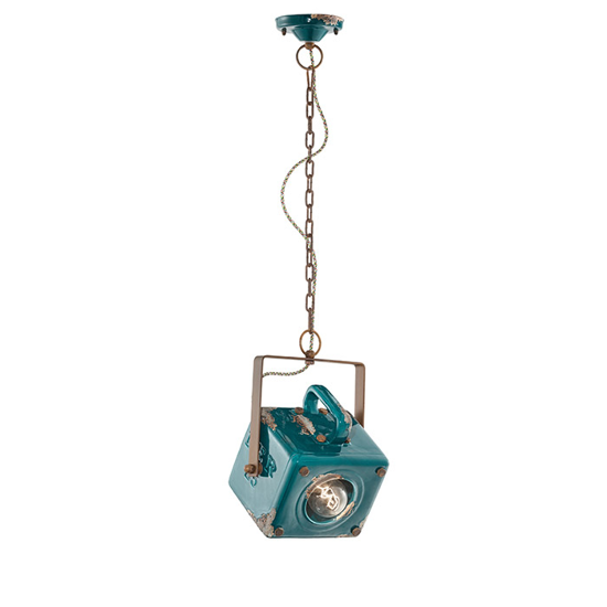 Picture of Ferroluce retro industrial pendant light emerald green aaged-effect ceramic and metal elements