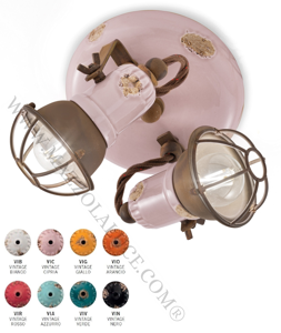 Picture of Retro ceiling light in powder pink ceramic and oxidised metal aged-effect handmade
