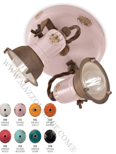 Picture of Ferroluce loft retro ceiling light 2 lamps aged-effect powder pink ceramic and metal details