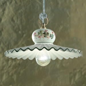 Picture of Ferroluce roma rustic suspension ø31 for kitchen white ceramic hand-decorated in green 