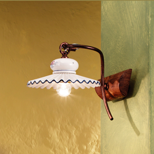 Picture of Ferroluce roma rustic wall light walnut wood glossy ceramic and aged metal structure