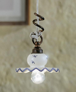 Picture of Small rustic pendant light ø14 ferroluce roma hand-decorated ceramic and wrought iron