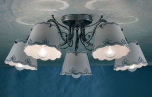 Picture of Plafoniera da soggiorno 5 luci in ceramica opaca decorata