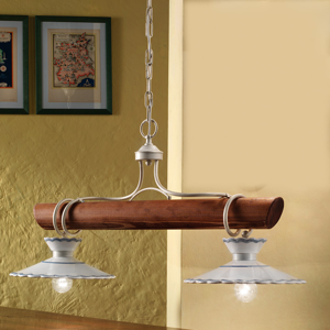 Picture of Lampadario cucina rustico bilancere legno e ceramica opaca decorata 2 luci