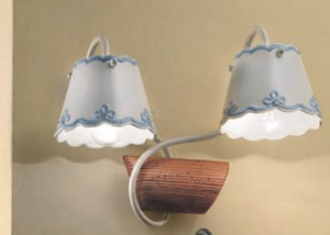 Picture of Applique ceramica opaca decorata e legno noce 2 luci rustico