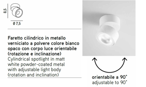 Picture of Faretto led orientabile in metallo bianco 8w 480lm 3000k
