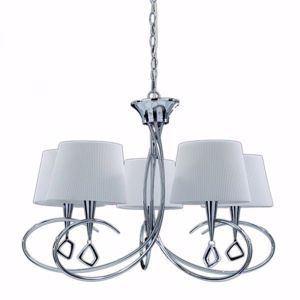 Mantra mara chrome - off white chandelier 5 lights with fabric lampshade and pendant crystals
