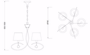 Mantra mara chrome - off white chandelier 5 lights with fabric lampshade and pendant crystals