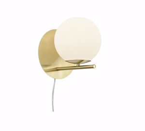 Picture of Applique oro da comodino sfera vetro bianca con interruttore spina