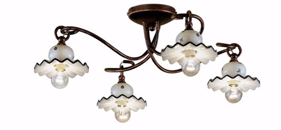 Picture of Ferroluce roma rustic ceiling light 4 lamps wrought iron and hand-decorated ceramic
