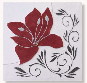 Picture of Quadretto artigianale 35x35 fiore rosso glitter argento decorativo