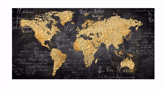 Picture of Wall artwork world map faux leather gold 100x50