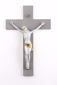 Picture of Crocifisso da parete 16x25 croce antracite cristo bianco oro promozione