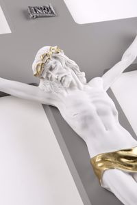 Picture of Crocifisso da parete 34x24 croce antracite cristo marmorino bianco oro