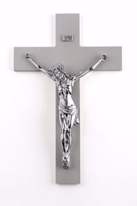 Picture of Grande crocifisso di legno da parete 48x30 croce antracite cristo colore argento