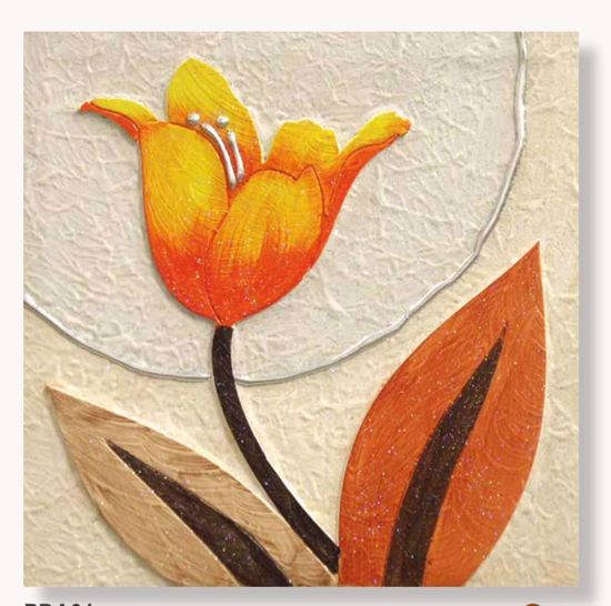 Picture of Artitalia tulip i small wall art 35x35 hand decorated flower with embossed details orange shades